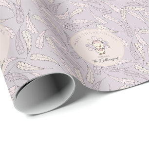 Lilac Baby Girl Turkey & Feathers Erntedank Geschenkpapier