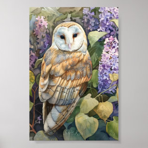 Lilac Barn Owl Print & Download Poster