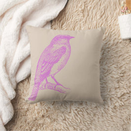 Lilac Bird Illustration Tan Throw Kissen