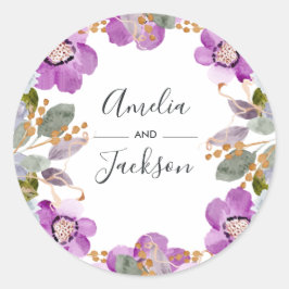 Lilac Blooms | Botanische Hochzeitsticker Runder Aufkleber