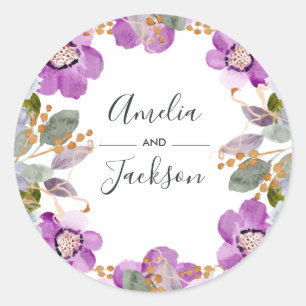 Lilac Blooms   Botanische Hochzeitsticker Runder Aufkleber