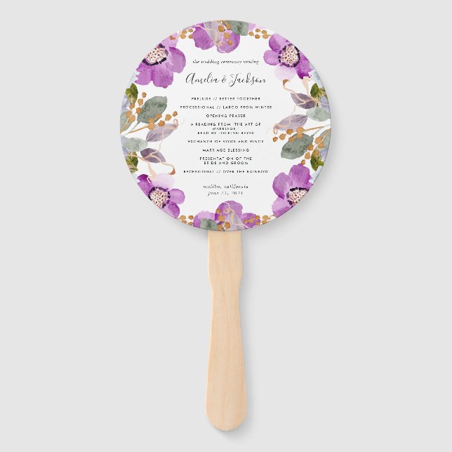 Lilac Blooms Wedding Program Hand Fan Fächer (Vorderseite)