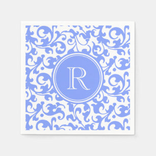 Lilac Blue Elegant Damask Wirbel Mit Monogramm Serviette