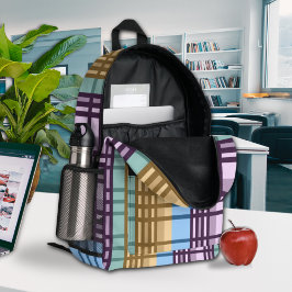 Lilac Blue Gold Green Checkered Elegandesign Muste Bedruckter Rucksack