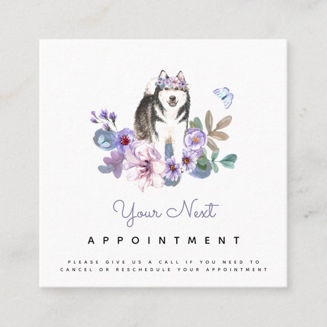 Lilac Blume & Alaskan Malamute Dog Ernennung Quadratische Visitenkarte (Vorderseite)