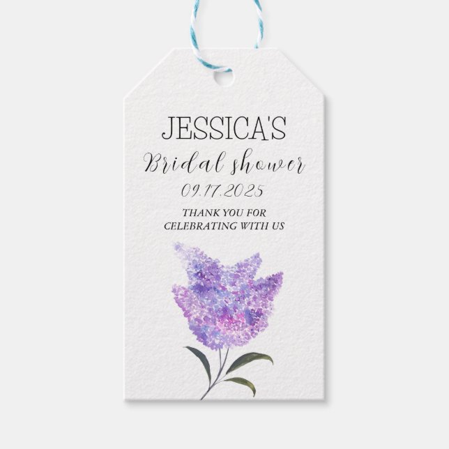 Lilac Blume Aquarell rustikales Brautparty Geschenkanhänger (Vorderseite)