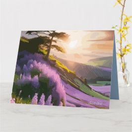 Lilac Blume Bloom on Hill bei Sonnenuntergang Glüh Karte