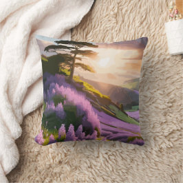 Lilac Blume Bloom on Hill bei Sonnenuntergang Glüh Kissen