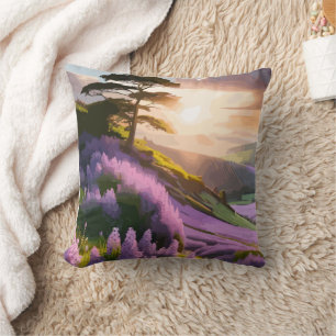 Lilac Blume Bloom on Hill bei Sonnenuntergang Glüh Kissen