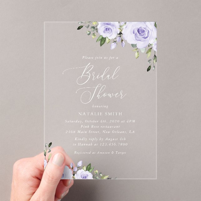 Lilac-Blume, Boho, Brautparty Acryleinladungen (Insitu (Handheld))