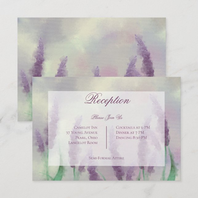 Lilac Blume Field Moderne Hochzeitsempfehlung Begleitkarte (Vorne/Hinten)