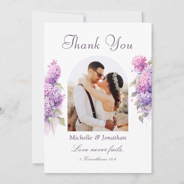 Lilac Blume Fotografie Bibel Verse Hochzeit Dankeskarte (Vorderseite)