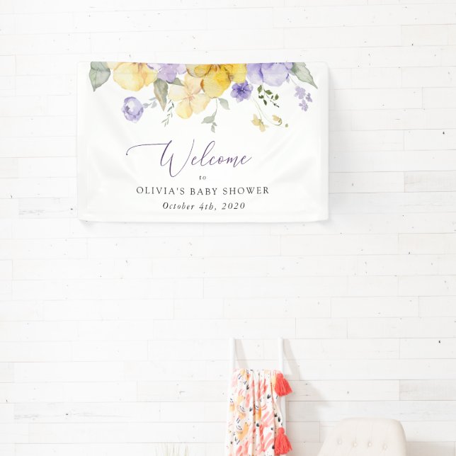 Lilac-Blume, gelbe Blumen, Babydusche - Empfang Banner (InSitu)