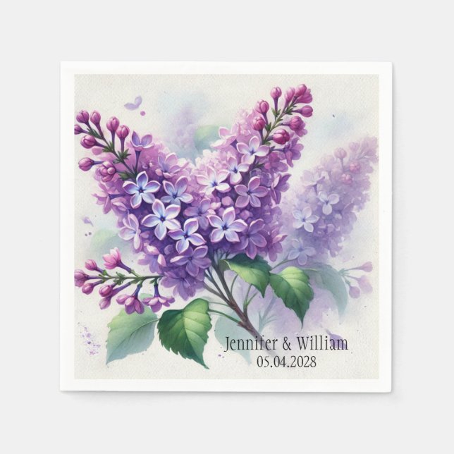 Lilac Blume Hochzeit von Wasserfarben Serviette (Vorderseite)