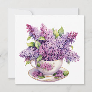 Lilac-Blume in einem Teacup blühen Karte