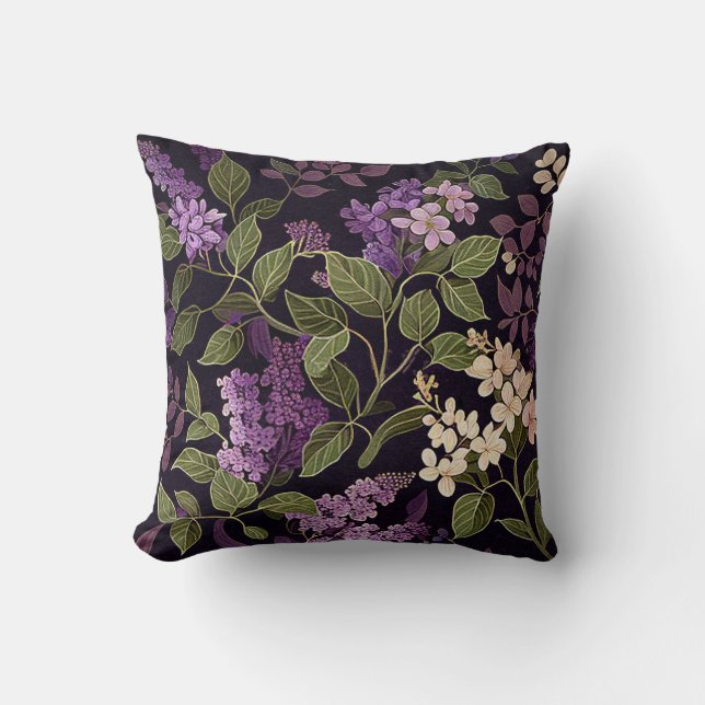 Lilac-Blume Lila botanisches Muster Kissen (Vorderseite)