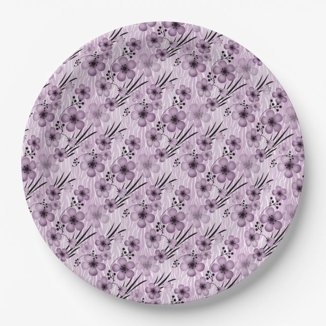 Lilac-Blume-Muster auf Tigerhintergrund Pappteller (Vorderseite)