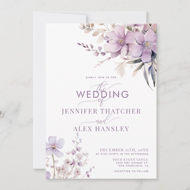 Lilac Blume | Rustikale Script Floral Wedding Einladung (Vorderseite)