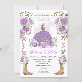 Lilac Blume Rustikaler Western Charro Quinceañera Einladung