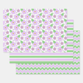 Lilac-Blume, Streifen und Zickzack Papierblätter Geschenkpapier Set