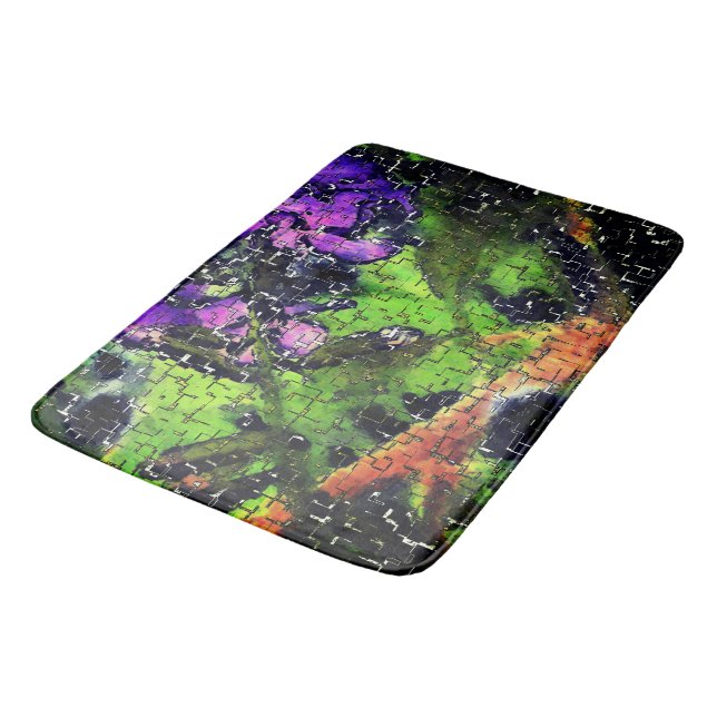 Lilac-Blume und Blätter in geschnitztem Mosaik Badematte (Schrägansicht)