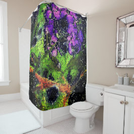 Lilac-Blume und Blätter in geschnitztem Mosaik Duschvorhang