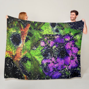 Lilac-Blume und Blätter in geschnitztem Mosaik Fleecedecke