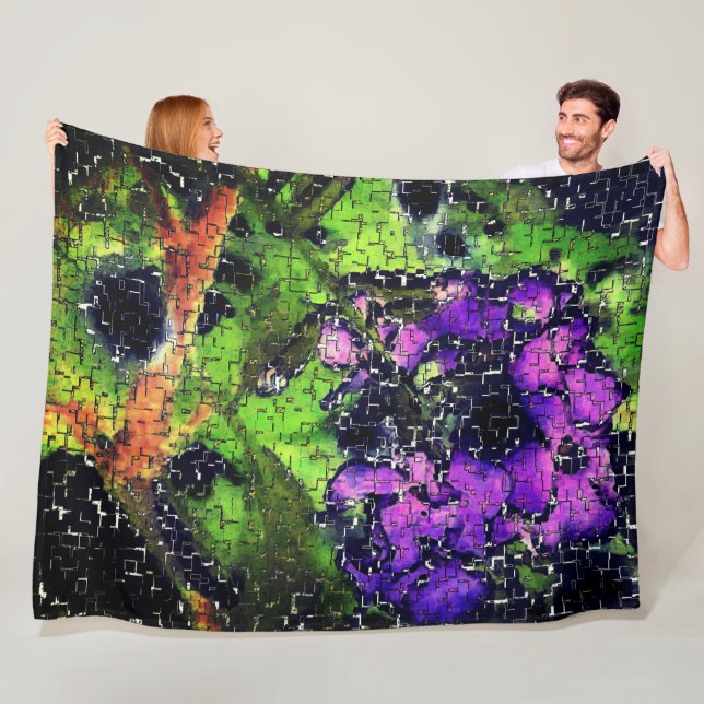 Lilac-Blume und Blätter in geschnitztem Mosaik Fleecedecke (Beispiel)