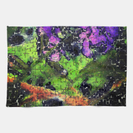 Lilac-Blume und Blätter in geschnitztem Mosaik Geschirrtuch