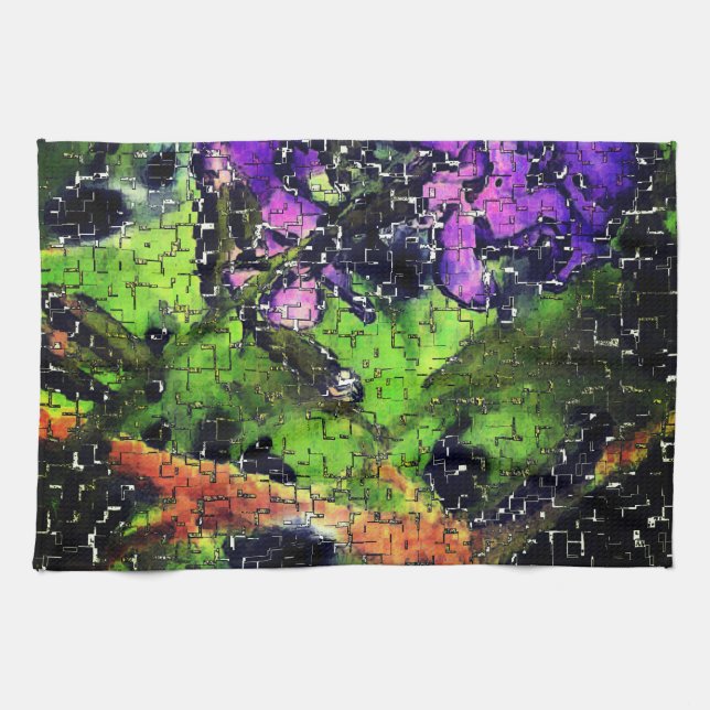 Lilac-Blume und Blätter in geschnitztem Mosaik Geschirrtuch (Horizontal)