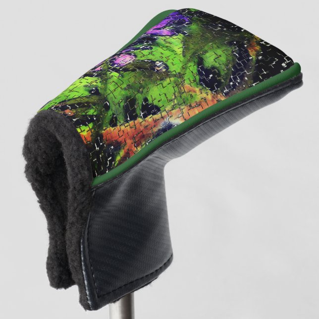 Lilac-Blume und Blätter in geschnitztem Mosaik Golf Headcover (3/4 Vorderseite)