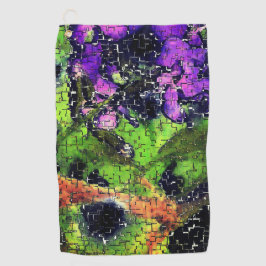 Lilac-Blume und Blätter in geschnitztem Mosaik Golfhandtuch