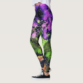 Lilac-Blume und Blätter in geschnitztem Mosaik Leggings