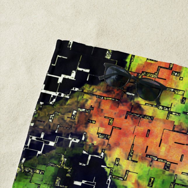 Lilac-Blume und Blätter in geschnitztem Mosaik Strandtuch (Beispiel)