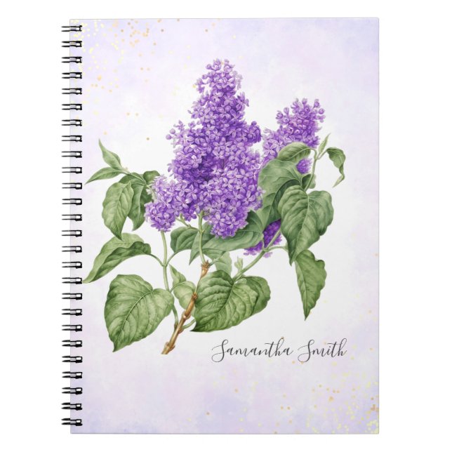 Lilac Blume Vintag Botanische Lila grüne Blüte Notizblock (Vorderseite)