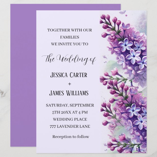 Lilac Blume Wasserfarbe Rustikale Hochzeit (Vorne/Hinten)