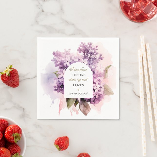 Lilac Blume Wasserfarben Kunst Hochzeit Bibel Vers Serviette (Beispiel)