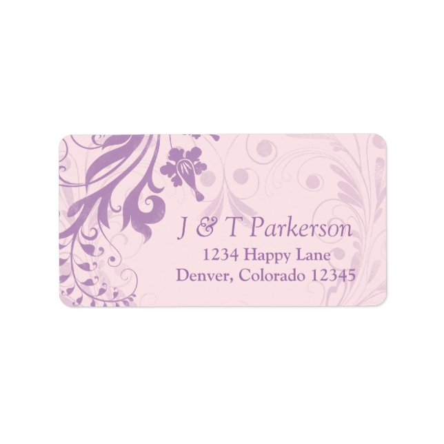 Lilac Blush Pink Floral Wedding Address Label Adressaufkleber (Vorne)