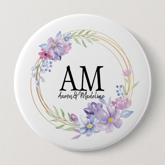 Lilac Bouquet, personalisiert Floral Monogram Button (Vorderseite)