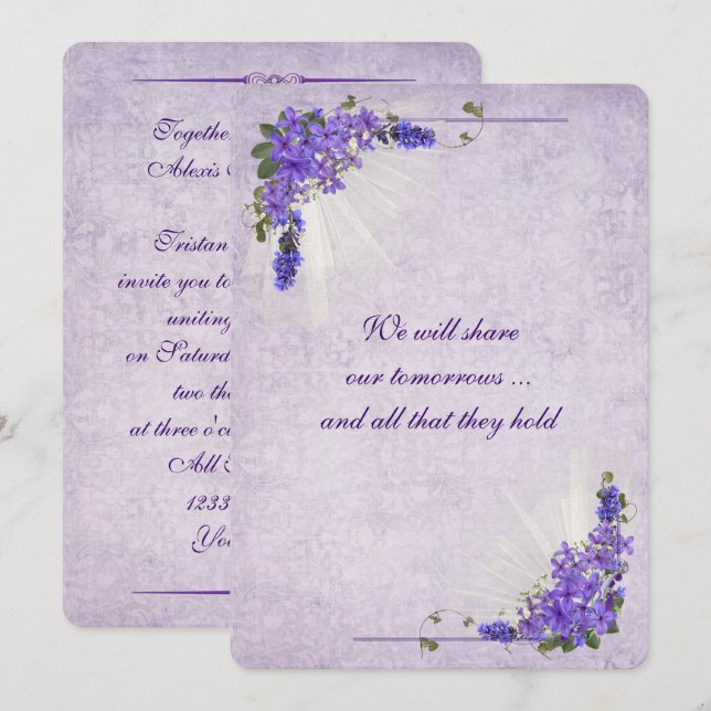 Lilac Bouquet Wedding Einladung (Vorne/Hinten)