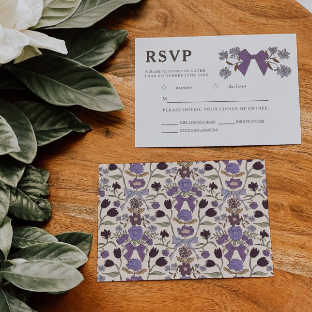 Lilac Bow Floral Wedding RSVP Meal Choice (Von Creator hochgeladen)