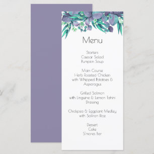 Lilac & Bright Green Botanical Wedding Menükarte