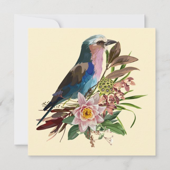 Lilac brüste Roller-Vogel. Tropische Arrangements. Einladung (Vorderseite)