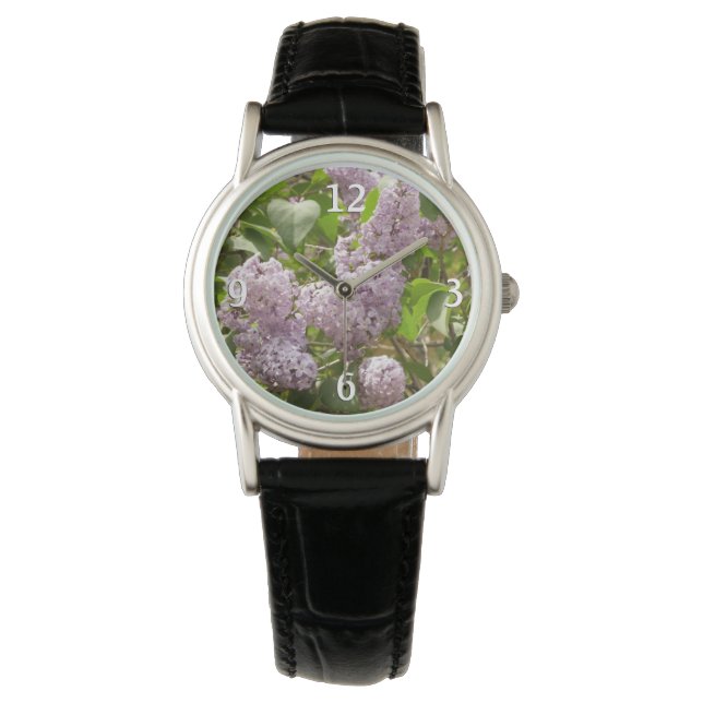 Lilac Bush Schöne Lila Frühlingsblumen Armbanduhr (Vorderseite)
