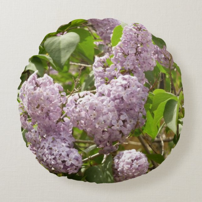 Lilac Bush Schöne Lila Frühlingsblumen Rundes Kissen (Vorderseite)