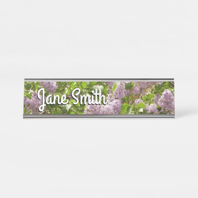 Lilac Bush Schöne Lila Frühlingsblumen Schreibtischnamensplakette (Vorderseite )
