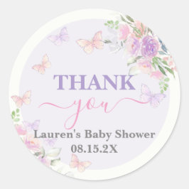 Lilac Butterfly Baby Shower Girl Runder Aufkleber