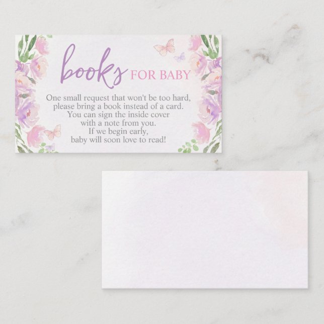 Lilac Butterfly Babydusche mit einer Buchkarte Begleitkarte (Vorne/Hinten)