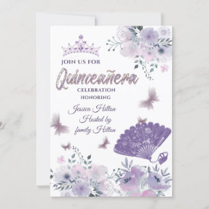 Lilac Butterfly Blumenfan tiara Quinceñera Einladung