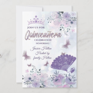 Lilac Butterfly Blumenfan tiara Quinceñera Einladung